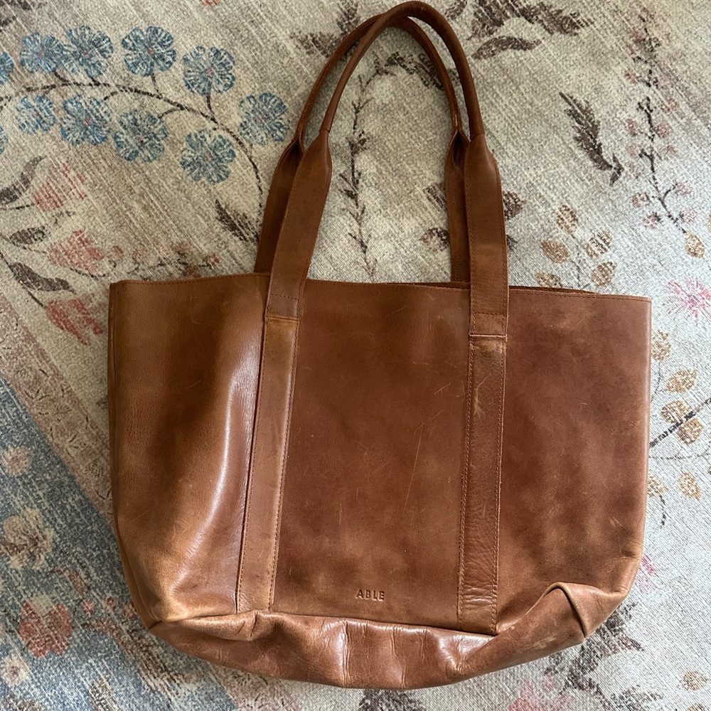 Brown real leather tote by Able